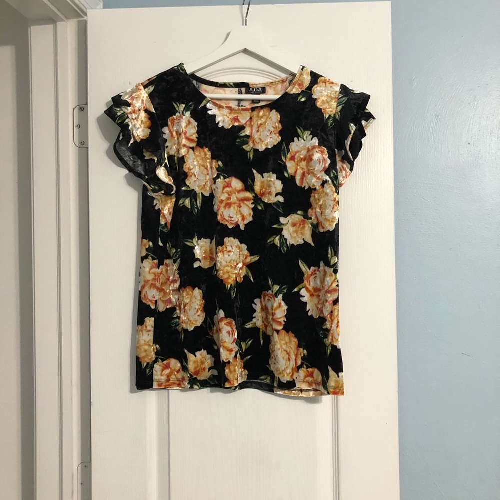 a.n.a Velvet Ruffle Sleeve Top - Picture 3 of 4